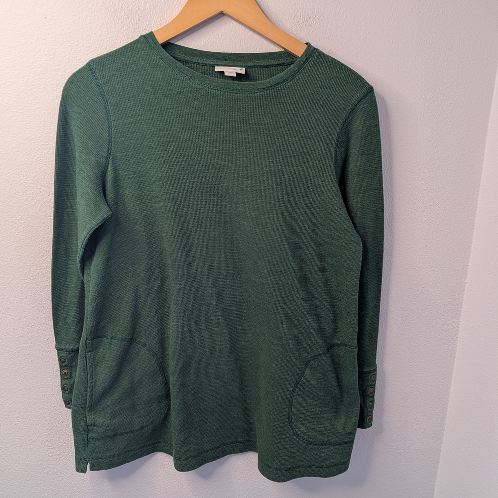 J. Jill Green Waffle Knit Tunic Top w/ Pockets Size‎ Small